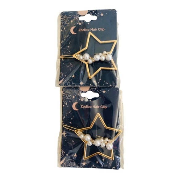 2 gold or silver plated faux Pearl star-shaped & heart-shaped hair‎ clips - Picture 3 of 7